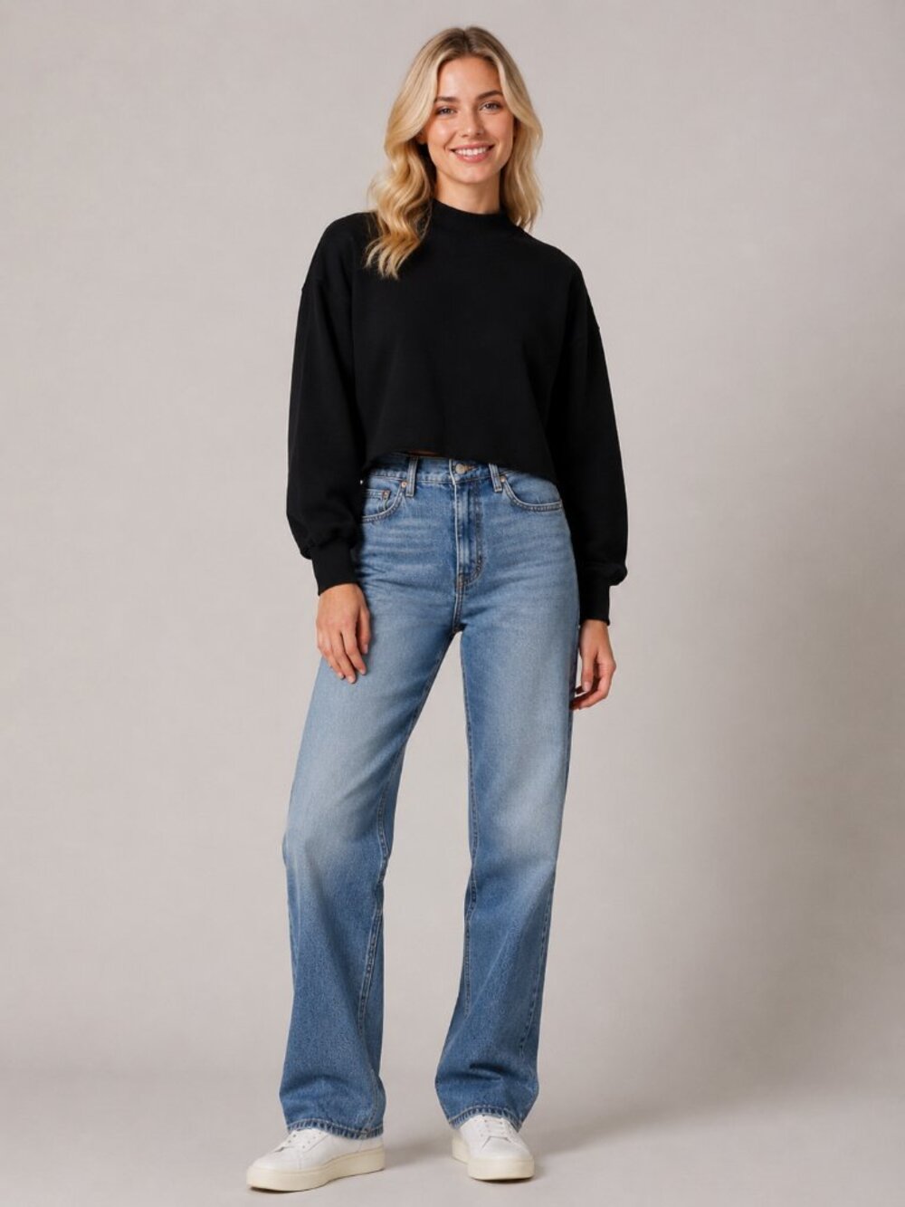 2/$30 American Eagle High Neck Boxy Crop Top Long Sleeve Black Small #A4053